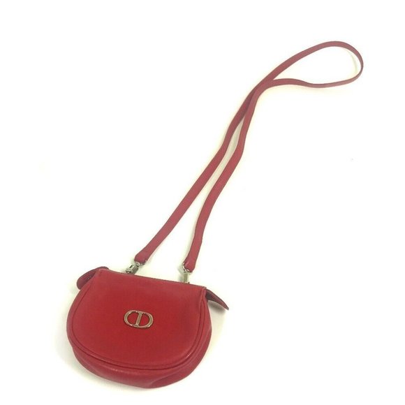 AUTH CHRISTIAN DIOR CDHardware Mini Pochette Shoulder Bag Leather Red/Silver - Picture 1 of 12